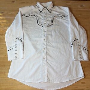 Vintage Scully Men's Star Studded Western Retro White Pearl Snaps Rodeo Small